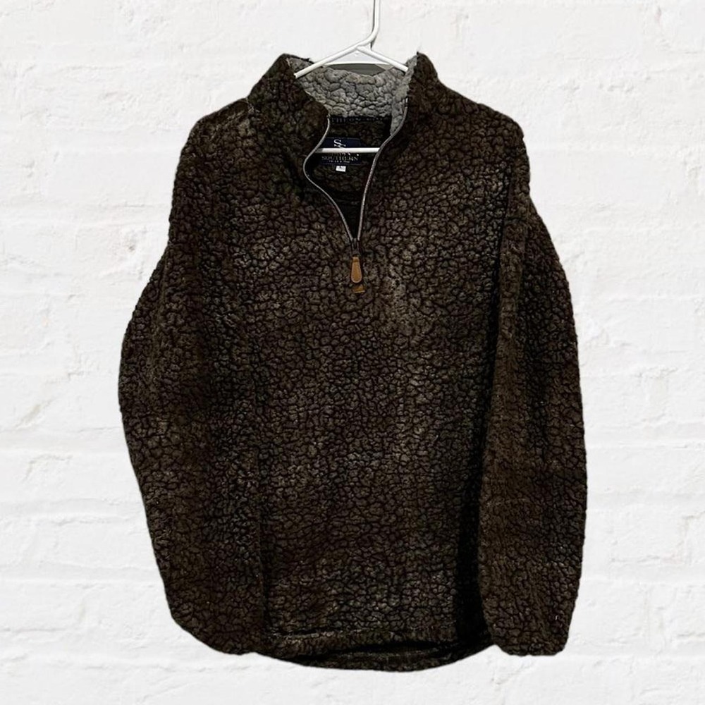 Simply Southern Brown Sherpa Quarter Zip Pullover Fleece Jacket Womens Large